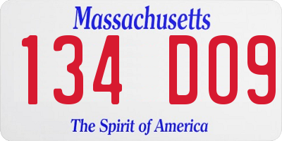 MA license plate 134DO9