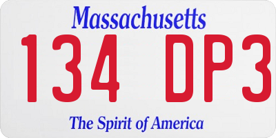 MA license plate 134DP3