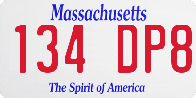 MA license plate 134DP8