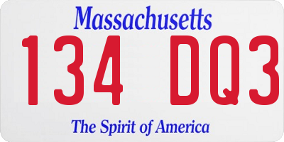 MA license plate 134DQ3