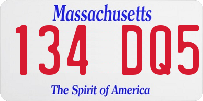 MA license plate 134DQ5