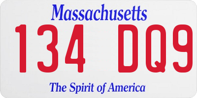 MA license plate 134DQ9