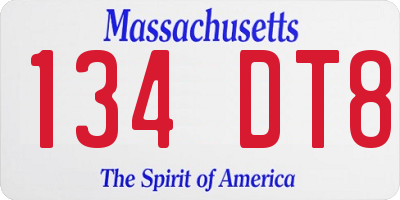 MA license plate 134DT8