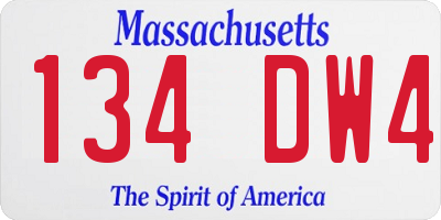 MA license plate 134DW4