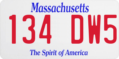 MA license plate 134DW5