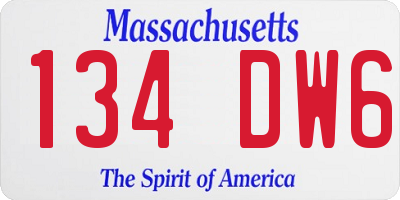 MA license plate 134DW6