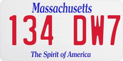 MA license plate 134DW7