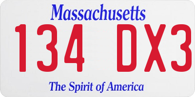 MA license plate 134DX3