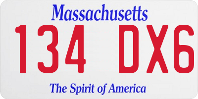 MA license plate 134DX6