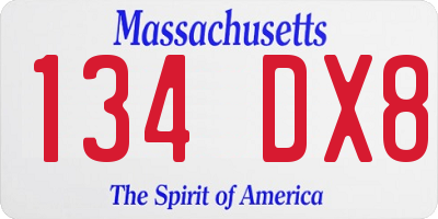 MA license plate 134DX8