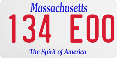MA license plate 134EO0