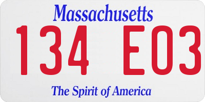MA license plate 134EO3