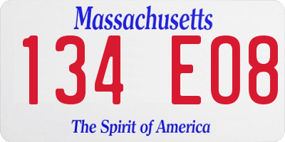 MA license plate 134EO8