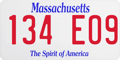 MA license plate 134EO9
