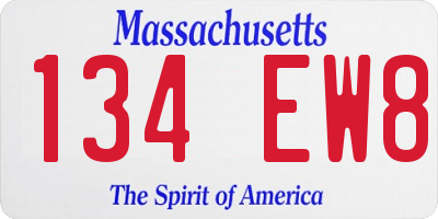 MA license plate 134EW8