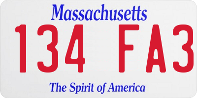 MA license plate 134FA3