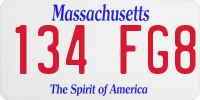 MA license plate 134FG8