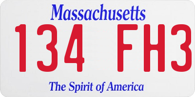 MA license plate 134FH3