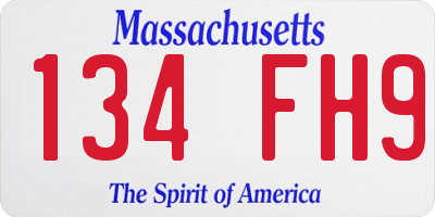 MA license plate 134FH9
