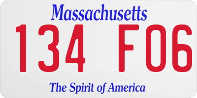 MA license plate 134FO6