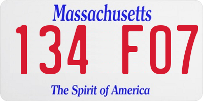 MA license plate 134FO7