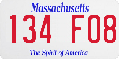 MA license plate 134FO8