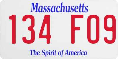 MA license plate 134FO9