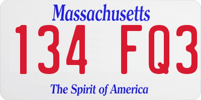 MA license plate 134FQ3