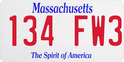 MA license plate 134FW3