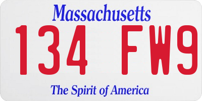 MA license plate 134FW9