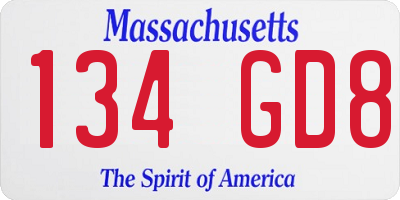 MA license plate 134GD8