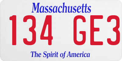 MA license plate 134GE3