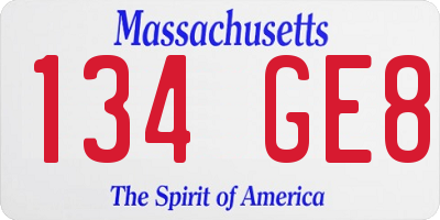 MA license plate 134GE8