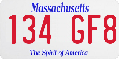 MA license plate 134GF8