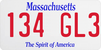 MA license plate 134GL3