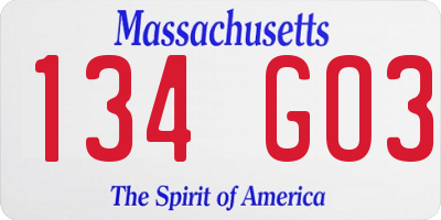 MA license plate 134GO3