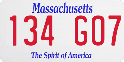 MA license plate 134GO7