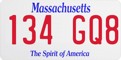 MA license plate 134GQ8