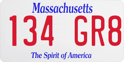 MA license plate 134GR8