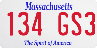 MA license plate 134GS3