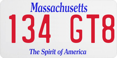 MA license plate 134GT8