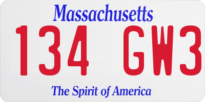 MA license plate 134GW3