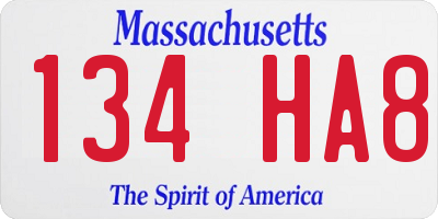 MA license plate 134HA8