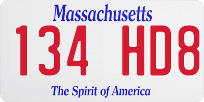 MA license plate 134HD8