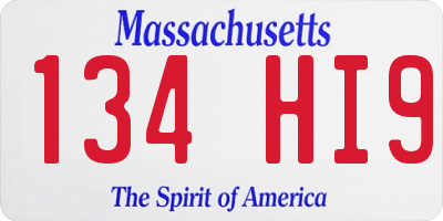 MA license plate 134HI9