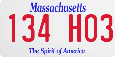 MA license plate 134HO3