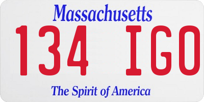 MA license plate 134IG0