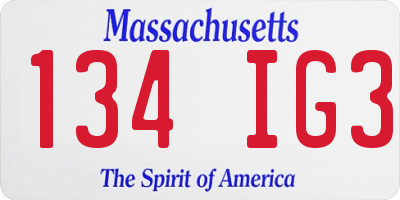 MA license plate 134IG3