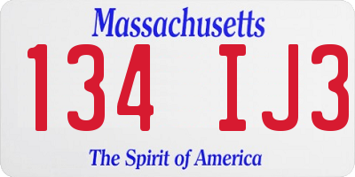 MA license plate 134IJ3