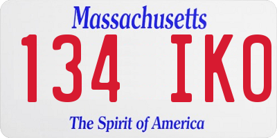 MA license plate 134IK0